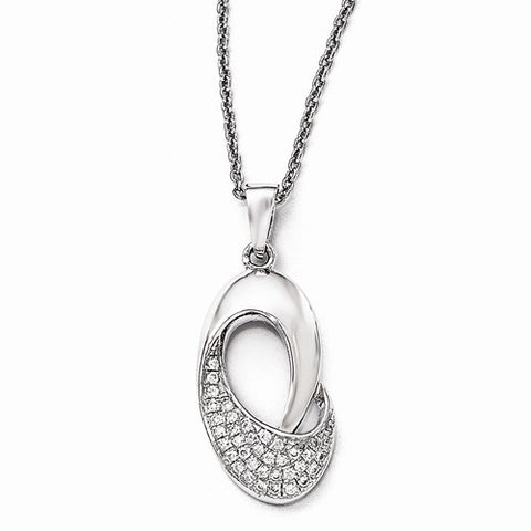 Sterling Silver & CZ Polished Fancy Pendant Necklace