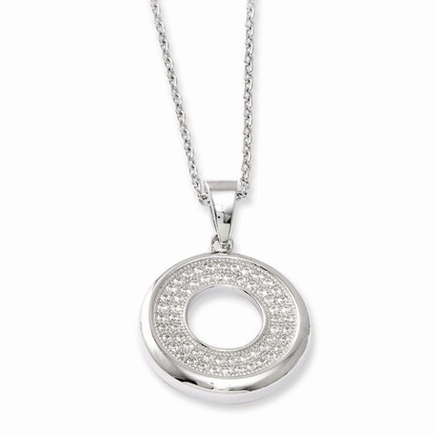 Sterling Silver & CZ Polished Circle Pendant Necklace