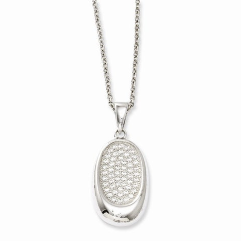 Sterling Silver & CZ Polished Fancy Oval Pendant Necklace