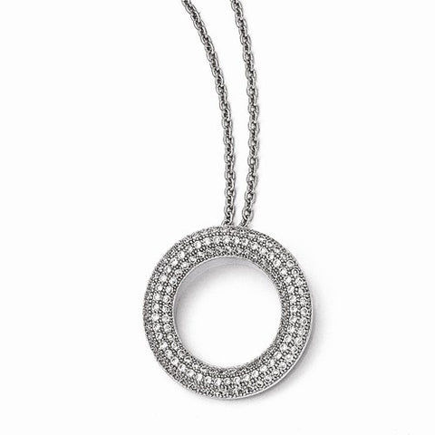 Sterling Silver & CZ Polished Circle Pendant Necklace