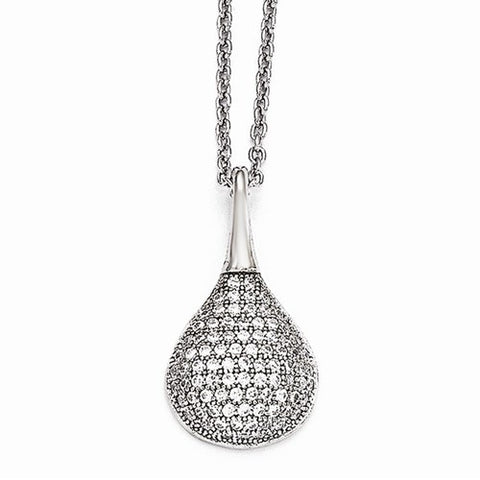 Sterling Silver & CZ Polished Fancy Pendant Necklace