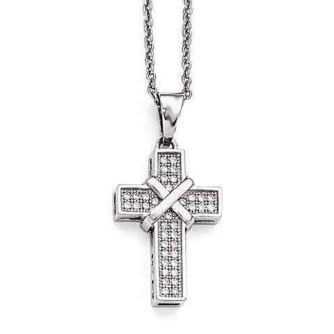 Sterling Silver & CZ Polished Cross Pendant Necklace