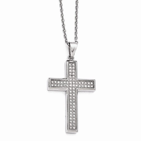 Sterling Silver & CZ Polished Cross Pendant Necklace