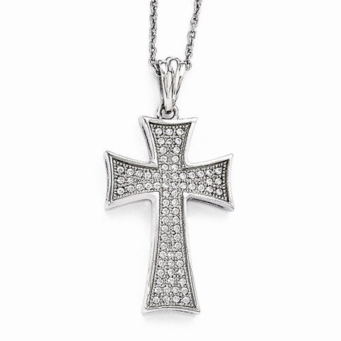 Sterling Silver & CZ Polished Cross Pendant Necklace