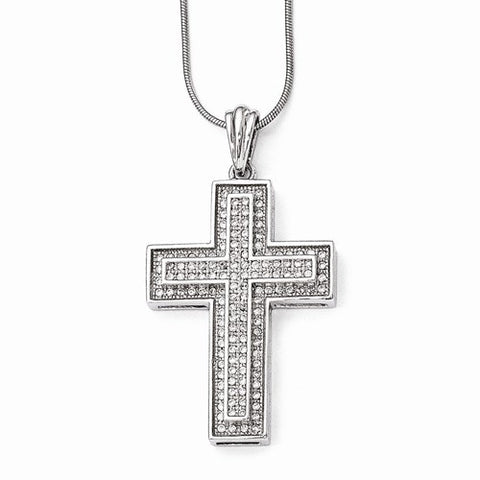 Sterling Silver & CZ Polished Cross Pendant Necklace