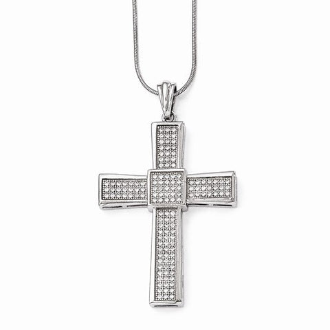 Sterling Silver & CZ Polished Cross Pendant Necklace