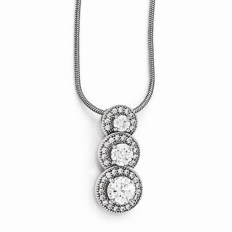 Sterling Silver & CZ Polished Pendant Necklace