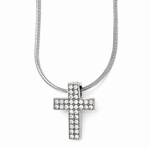 Sterling Silver & CZ Polished Cross Pendant Necklace