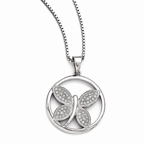 Sterling Silver & CZ Butterfly Pendant Necklace