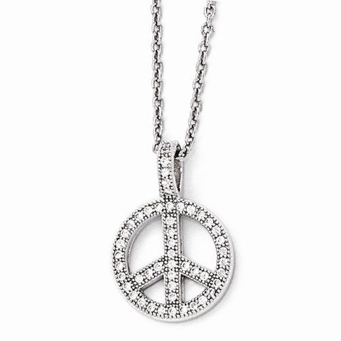 Sterling Silver & CZ Polished Peace Pendant Necklace