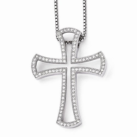 Sterling Silver & CZ Cross Pendant Necklace