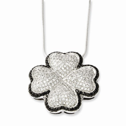 Sterling Silver & CZ 4 Leaf Clover Pendant Necklace