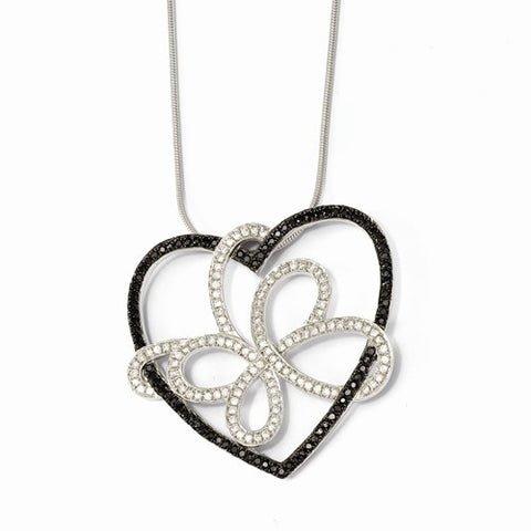 Sterling Silver & CZ Heart w/Butterfly Pendant Necklace