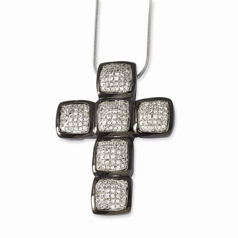 Sterling Silver & CZ Cross Pendant Necklace