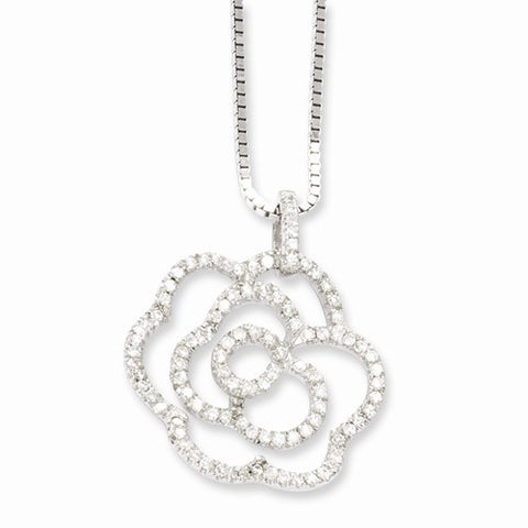 Sterling Silver & CZ Rose Pendant Necklace