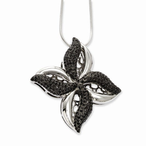 Sterling Silver & CZ Flower Pendant Necklace