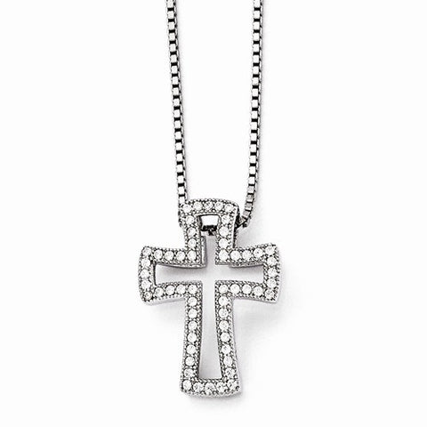 Sterling Silver & CZ Cross Necklace