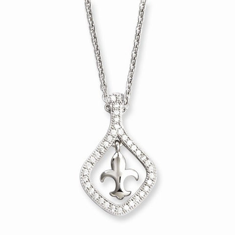 Sterling Silver & CZ Fleur de lis Necklace