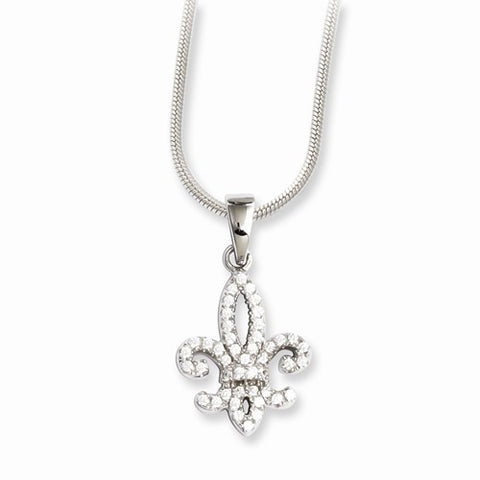 Sterling Silver & CZ Fleur De Lis Necklace