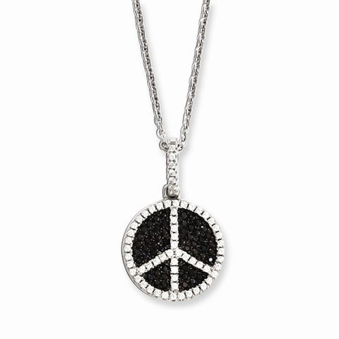 Sterling Silver & CZ Black Peace Sign Necklace