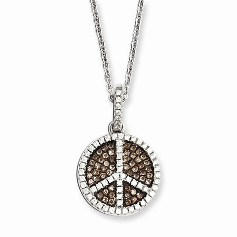 Sterling Silver & CZ Coffee Peace Sign Necklace