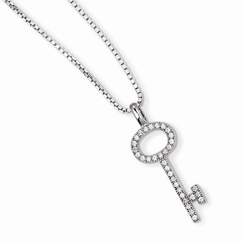 Sterling Silver & CZ Key Necklace