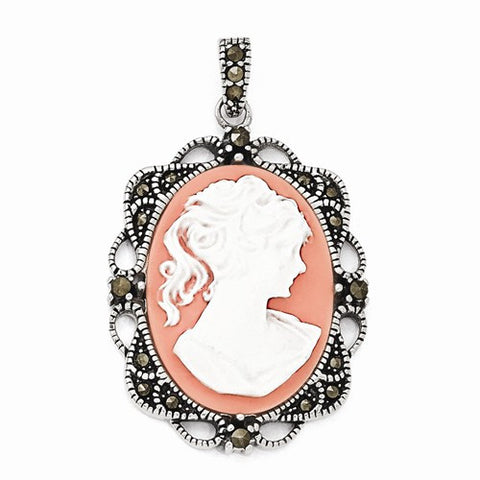 Sterling Silver Marcasite Cameo pendant, Pretty Pendants for Necklace