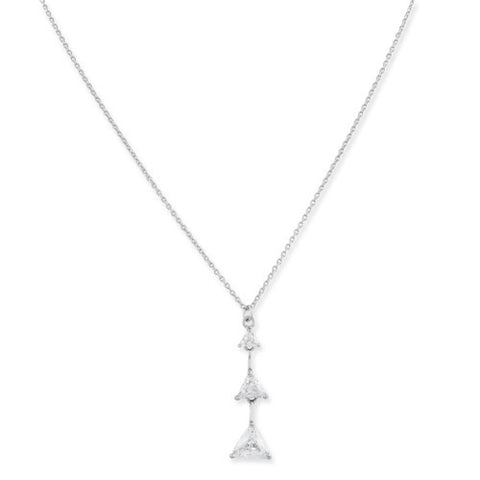 Sterling Silver , Rhodium Trillion Clear CZ Pendant On Necklace