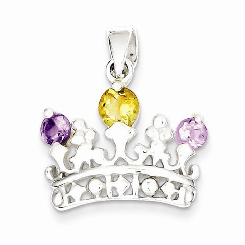 Sterling Silver Citrine & Amethyst Polished Crown Pendant, Pendants for Necklace