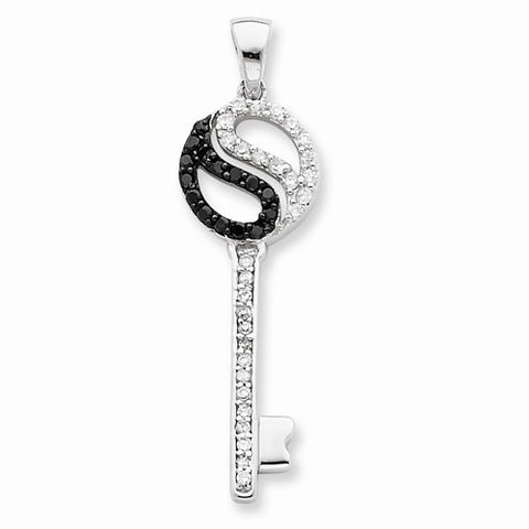 Sterling Silver Black and White CZ Swirl Top Circle Key Pendant, Pendants for Necklace