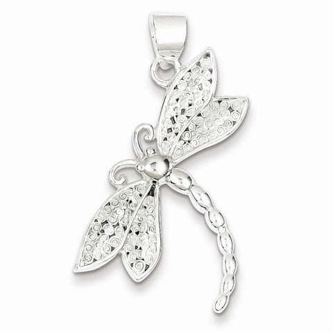 Sterling Silver Polished & Textured Dragonfly Pendant, Pendants for Necklace