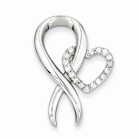 Sterling Silver CZ Heart & Breast Cancer Ribbon Pendant, Pendants for Necklace