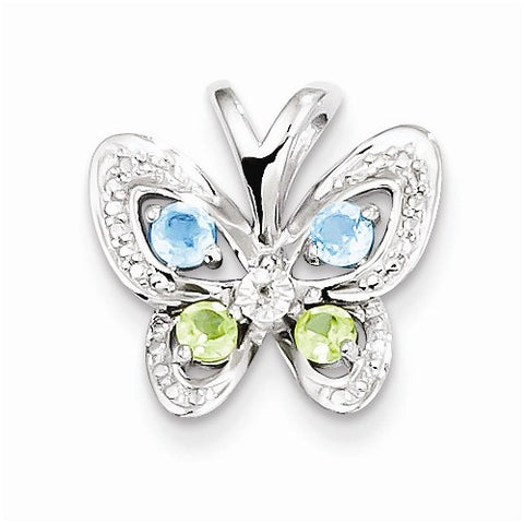 Sterling Silver Blue Topaz & Peridot & Diamond Pendant, Pendants for Necklace