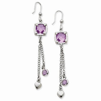 Sterling Silver Purple Crystal Purple Swarovski Dangle Earrings