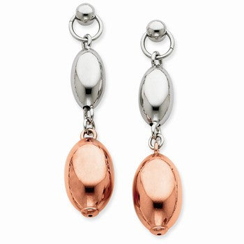 Sterling Silver Rose Rhodium Egg Shape Dangle Earrings