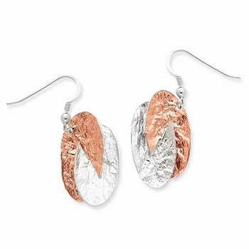 Sterling Silver Rose Rhodium Oval Drop Earrings