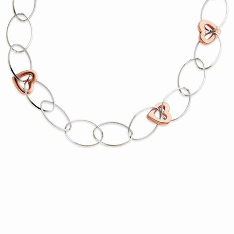 Sterling Silver & Rose Rhodium Hearts Necklace