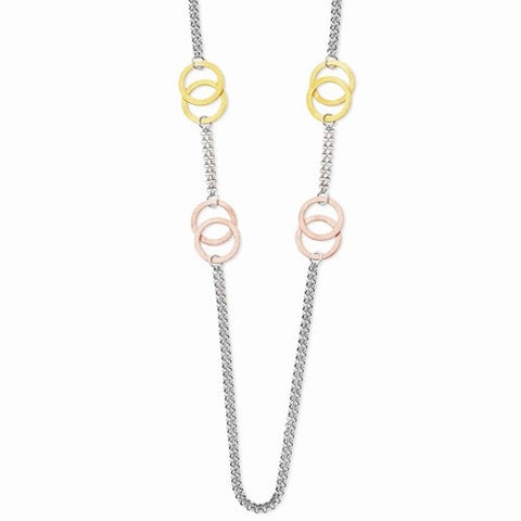 Sterling Silver & Rhodium Double Circles Necklace