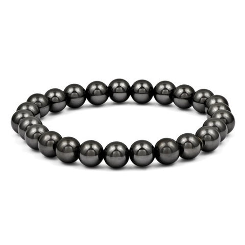 Sterling Silver Metallic Gray Beaded Stretch Bracelet