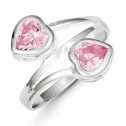 Sterling Silver Double Pink CZ Heart Ring