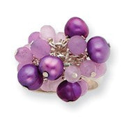 Sterling Silver Purple Cultured Pearl and Rose/Lavender Quartz Ring