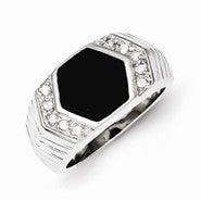 Sterling Silver Men's CZ and Onyx Ring