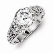 Sterling Silver CZ Antique Look Ring