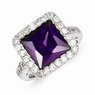 Sterling Silver Purple & Clear CZ Ring