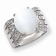 Sterling Silver White Cat's Eye & CZ Ring