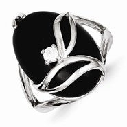 Sterling Silver Onyx & CZ Ring