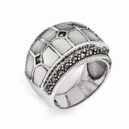 Sterling Silver Marcasite & Mother of Pearl Ring