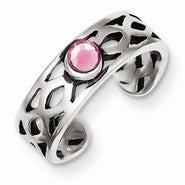 Sterling Silver Antiqued with Pink CZ Toe R, Jewelry Ring