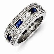 Sterling Silver Dark Blue & Clear CZ Wedding Band