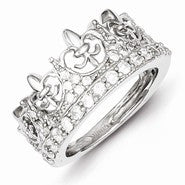 Sterling Silver Fleur-de-lis Crown CZ Ring